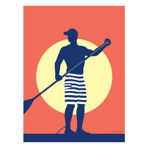 Paddle Board Illustration by Michael Schwab Studio Paddle Board Illustration, Paddle Illustration, Board Illustration, Stay Creative, Standup Paddle Board, Pizza Box, Graphic Illustrations, Poster Designs, Short Hair Color