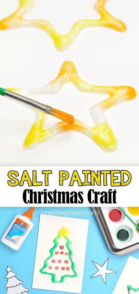 Winter Salt Painting, Salt Glue Painting, Salt Painting For Kids Christmas, Christmas Salt Painting For Kids, Salt Painting Christmas, Christmas Diy Preschool, Christmas Salt Painting, Christmas Star Preschool Crafts, Santa Toddler Craft