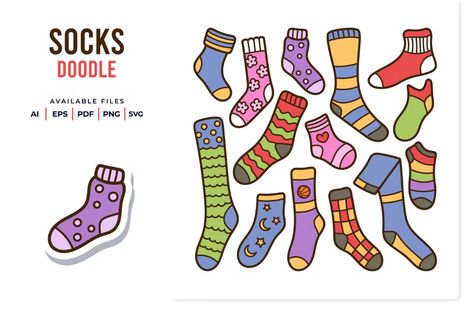 Socks Doodle by yellowline_std on Envato Elements Sock Doodle, Socks Illustration, Science Doodles, Coffee Doodle, Doodle Illustration, Birthday Stickers, Envato Elements, Art Crafts, Doodle Drawings