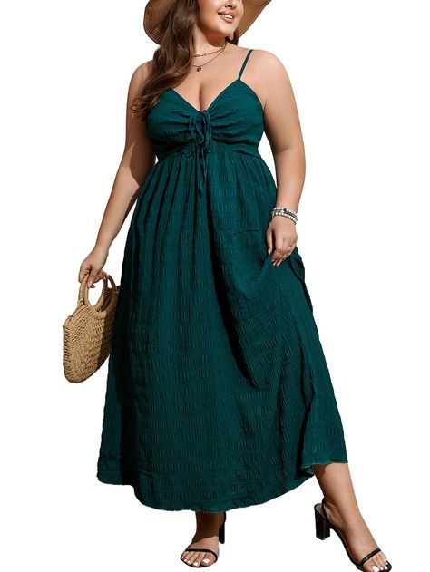 PRICES MAY VARY. Material: The plus size dress is made of 100% polyester, which is skin friendly, soft, comfortable, and suitable for summer wear Features: Plus size summer dresses with sweetheart neckline, spaghetti strap sleeveless, drawstring, tie knot front, solid color, flowing long dress Match: Plus size maxi dresses can be paired with your rhinestone drop earrings, high heels, sandals, beach hats, sun hats, woven bags, handbags to create a charming summer look Occasion:Plus size dresses f Plus Size Sun Dresses Summer, Dresses For Large Busted Women, Cruise Outfits Plus Size, Cruise Outfits For Women Plus Size, Plus Size Sun Dresses, Plus Size Resort Wear Outfits, Plus Size Summer Dresses Casual, Aruba Trip, Babyshower Dress