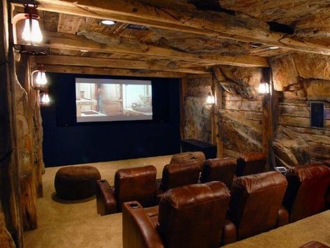 31+ Unfinished Basement Ideas & Designs To Spruce Up Your Room (2022) Inside Building, Small Home Theater, Home Theater Lighting, Basement Home Theater, Rustic Basement, Home Theater Decor, Home Theaters, At Home Movie Theater, Home Theater Speakers