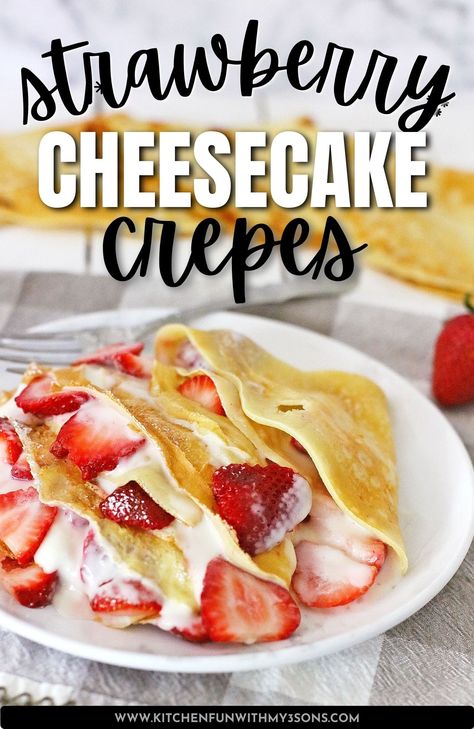 These strawberry cheesecake crepes are the perfect dessert for any occasion. They are easy to make with an incredible rich and creamy filling and a burst of fresh strawberries. Whip up a batch of these delicious crepes today and enjoy them all week long! Cheesecake Crepes, Strawberry Crepes Recipe, Breakfast Strawberries, Dessert Crepes, Ricotta Cream, Sweet Crepes Recipe, Strawberry Crepe, Homemade Crepes, Easy Crepe Recipe