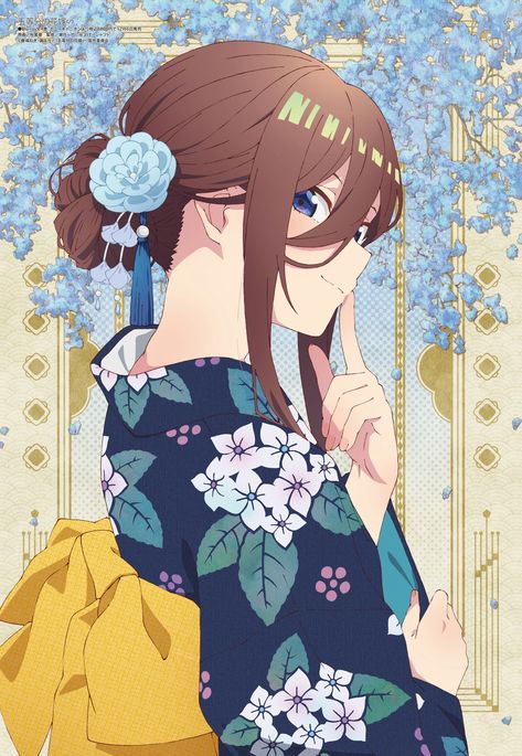 Miku Nakano, Blue Kimono, Character Wallpaper, Japanese Outfits, Anime One, Anime Angel, Hair Ornaments, Infp, All Anime