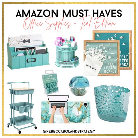 Glam up your office and make working from home a little more fun with a colorful work environment. Teal is my personal favorite, so here are some of the best finds for all my teal / mint / seafoam color lovers out there! Affiliate link to shop the look <3 #homeofficeideas #shopthelook #makeworkfun #tealaesthetic #homeofficeorganization #officesupplies #homeofficeinspiration #homeofficedecor Turquoise Office Decor Ideas, Teal Blue Office Ideas, Turquoise Home Office Ideas, Teal Home Office Ideas, Fun Home Office Ideas, Turquoise Office Decor, Teal Office Decor Ideas, Decorate Work Office, Tiffany Blue Office