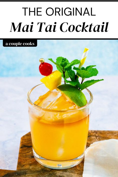 Here's how to make the original Mai Tai recipe! Gather the ingredients for this tropical rum drink that's as complex as it is fruity. #maitai #recipe #maitaicocktail #maitaidrink #rumcocktail #rum #tropical Mai Thai Cocktail, Easy Mai Tai Recipe, Grand Marnier Drinks, Dark Rum Drinks, Cointreau Drinks, Mai Tai Drink, Cointreau Cocktail, Rum Mixed Drinks, Cointreau Cocktails