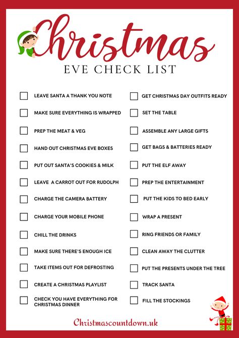 Christmas Eve Checklist Christmas Day Checklist, Christmas Eve Itinerary, Christmas Prep Timeline, Christmas Eve Checklist, Stuff To Do On Christmas Eve, What To Do In Christmas, What To Do On Christmas Eve, Things To Do On Christmas Eve, Christmas Eve Routine