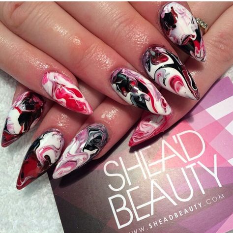 Red white and black x marble nails Red Black White Marble Nails, Black And White Marble Acrylic Nails, Red White Marble Nails, Red And White Marble Nails, Black And Red Marble Nails, Red And Black Marble Nails, Silver Marble Nails, Acrylic Tip Designs, Nail Designs White