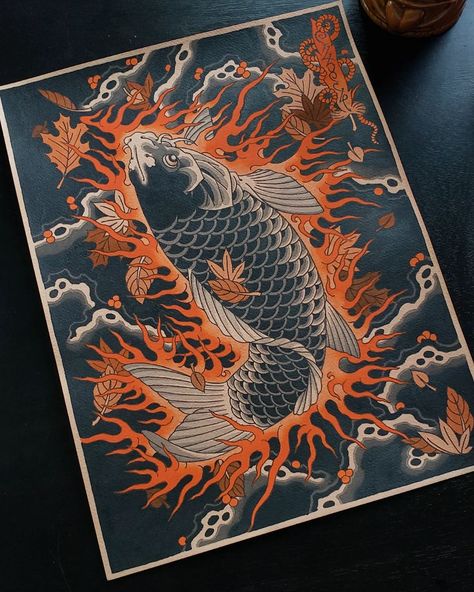 Koi Fish Tattoo Design, Fish Tattoo Design, Japanese Koi Fish Tattoo, Mangas Tattoo, Koi Tattoo Design, Koi Painting, Koi Fish Designs, Koi Art, Japan Tattoo Design