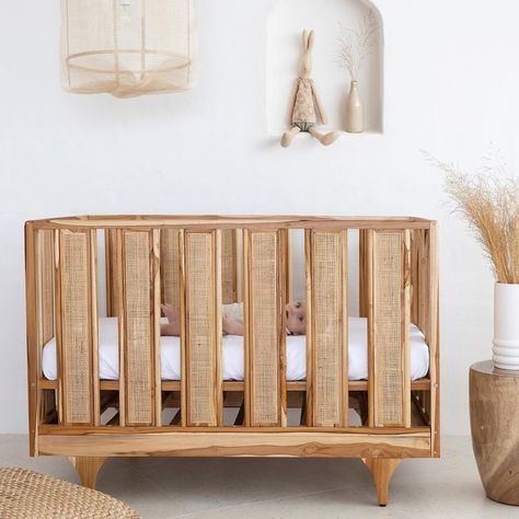 Sacréd Bundle on Instagram: “Happy Saturday lovers! . The sweet Ziggy cot in all its glory! Such a winner with its adjustable base option and Toddler bed converter…” Rattan Crib, South East Asian, Moroccan Textiles, Cot Sheets, Asian Inspiration, Nursery Room Inspiration, Nursery Baby Room, Cots, East Asian