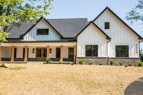 Modern Farmhouse with a Rustic Edge - Farmhouse - Indianapolis - by Duke Homes, Inc. | Houzz Rustic Farmhouse Exterior Ranch Style, Modern Small Farmhouse Exterior, Modern Farmhouse Side Garage, Texas Modern Farmhouse Exterior, Industrial Farmhouse Exterior, Modern Farmhouse Exterior Woodworking Plans, Deck Farmhouse, Modern Farmhouse Trim, Galvanized Roof Modern Farmhouse