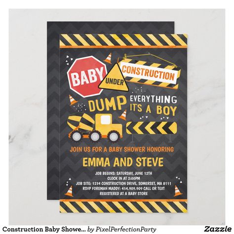 Construction Baby Shower Theme, Dump Truck Party, Construction Baby Shower, Construction Birthday Invitations, Construction Birthday Party, Baby Shower Invitation Cards, Woodland Baby Shower Invitations, Baby Shower Invitaciones, Truck Party