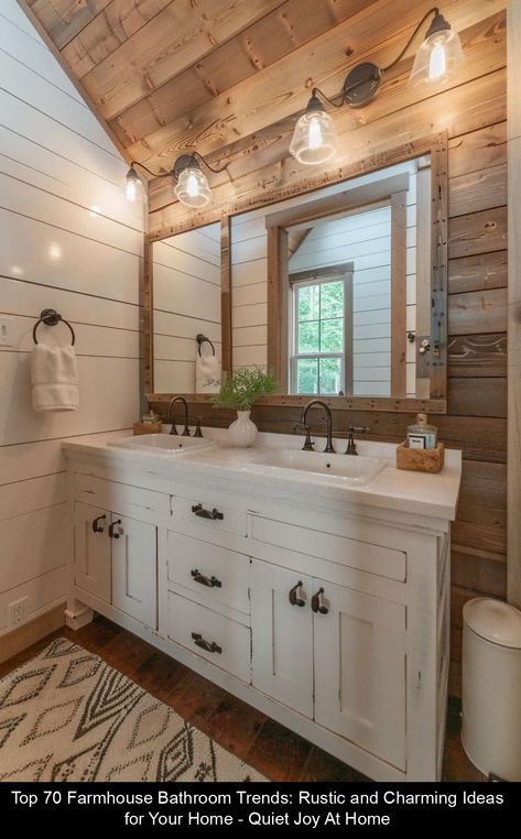 As someone who loves the rustic charm of farmhouse decor, I know how important it is to make every room in the house feel cozy and welcoming. Farmhouse Bathroom Lighting, Farm Bathroom, Farmhouse Bathrooms, 2024 Bathroom, Honey Suckle, Farmhouse Bathroom Ideas, Farmhouse Bathroom Remodel, Rustic Farmhouse Bathroom, Dream Farmhouse