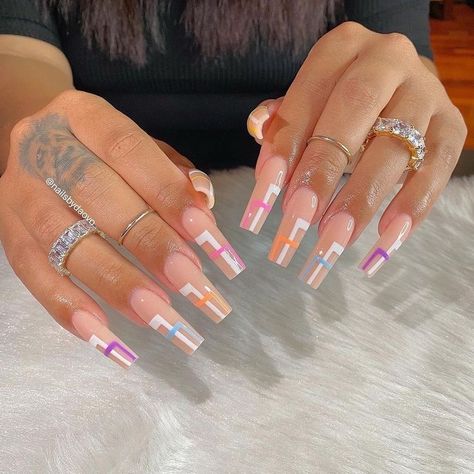 Coffin Acrylic Nails Full Color, Simple Bling Acrylic Nails, French Tip Long Acrylic Nails, Nails Fire, Nail Design Glitter, Almond Acrylic, Drip Nails, Long Acrylic Nails Coffin, Dots Nails