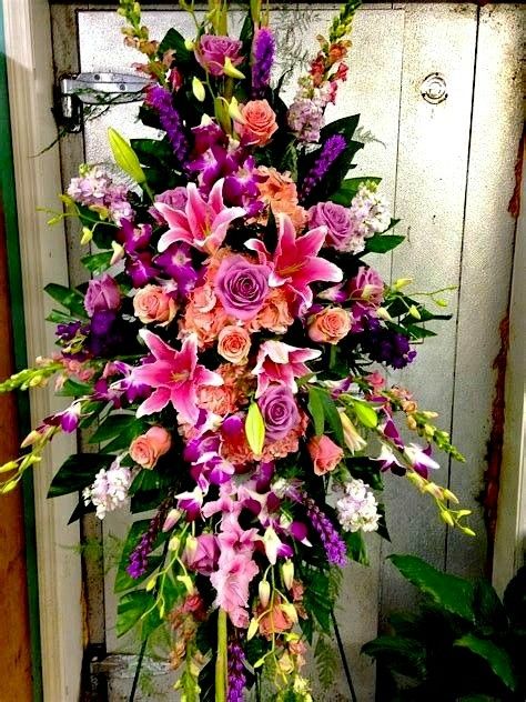 Focal Flowers, Standing Spray, Sympathy Floral, Casket Flowers, Pink Flower Arrangements, Grave Flowers, Large Flower Arrangements, Cemetery Decorations, Memorial Flowers