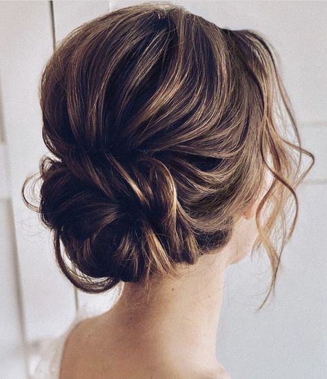 Wispy Updo Romantic, Loose Up Do Wedding, Low Pony Updo Wedding, Easy Up Styles For Long Hair, Updo Hairstyles With Fringe, Hair For V Neck Dress, Bridesmaid Hair For Medium Length, Updo With Braid Wedding, Black Tie Updo