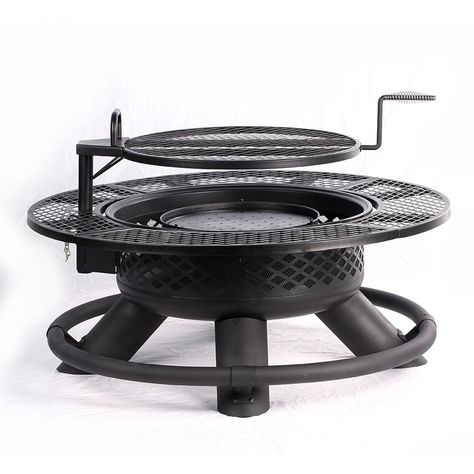 Big Horn 47-in W Texas Black Steel Wood-Burning Fire Pit Fireplace Cooking, Pit Cooking, Fire Pit Cooking, Fire Pit Ring, Metal Fire Pit, Bbq Grill Design, Fire Pit Grill, Fire Pit Accessories, Wood Burning Fire Pit