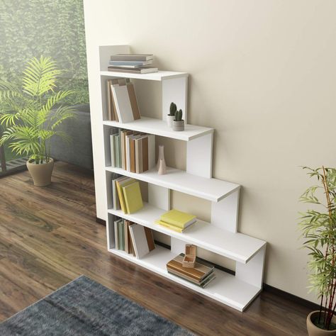 Step Bookcase, Expand Furniture, Ladder Design, Bibliotheque Design, Regal Design, White Bookcase, Living Room Study, Modern Shelving, Creative Furniture