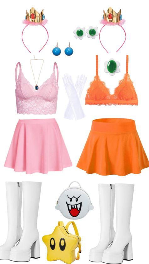 Best friend couple costume Halloween sexy women’s idea inspo outfit Mario party peach daisy princess easy DIY costumer 2024 Daisy Costume Diy, Mario Costume Women, Halloween Costume Duo, Daisy Princess, Costume Duo, Daisy Costume, Best Friend Couple, Princess Peach Costume, Peach Costume