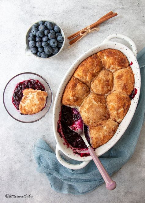 Easy Blueberry Cobbler Recipe - Little Sweet Baker Biscuit Cobbler, Cobbler With Bisquick, Fluffy Buttermilk Biscuits, Blueberry Cobbler Recipe, Buttermilk Drop Biscuits, Easy Blueberry Cobbler, Blueberry Cobbler Recipes, Bisquick Recipes, Homemade Buttermilk