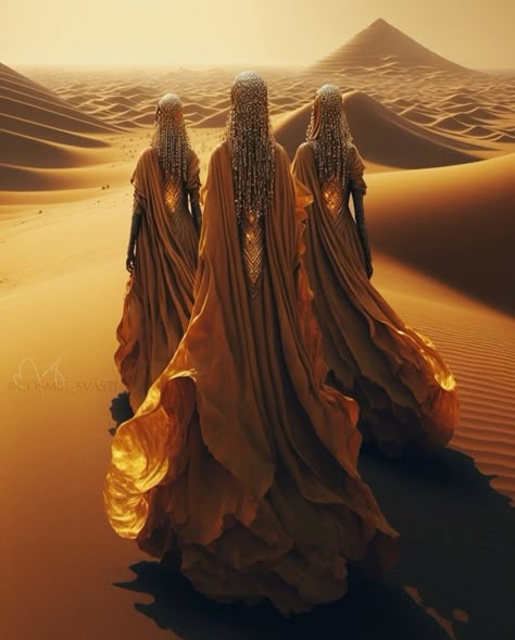 Desert Queen Fantasy Art, Dune Aesthetic Outfit, Djinn Aesthetic, Sun Priestess, Priestess Aesthetic, Celestial Woman, Desert Goddess, Desert Princess, Sun Woman