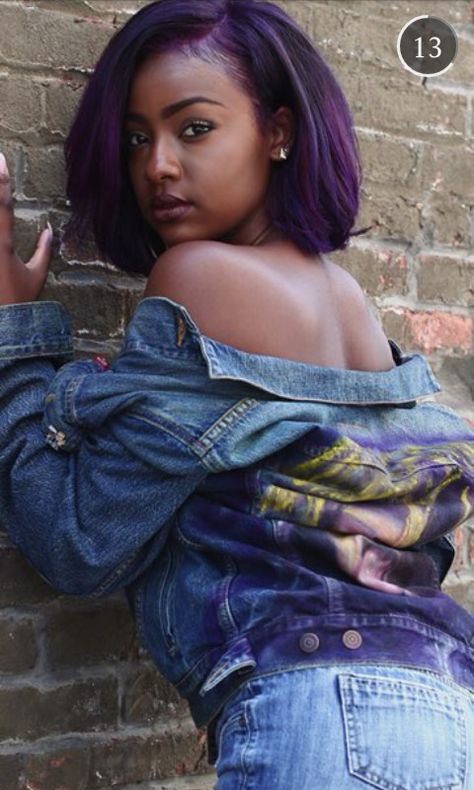 Justin Skye, Purple Natural Hair, Red Hair Outfits, Women Short Hairstyles, Bang Hair, Unicorn Hair Color, Black Women Short Hairstyles, Justine Skye, Purple Dye