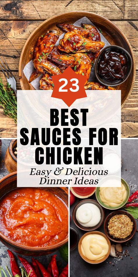 Dive into a world of flavor with our top 23 sauces for chicken, offering a variety of tastes from around the globe. From the richness of Alfredo to the tang of chimichurri and the sweetness of honey mustard, these sauces cater to all palates. Easy to prepare, these sauces make dinner a delight, providing simple ways to transform chicken into a dish that's anything but ordinary. Good Chicken Sauces, Sauce To Go Over Chicken, Different Sauces For Chicken, Sauces For Fried Chicken, Sauce For Chicken Sandwich Easy Recipes, Homemade Dipping Sauce For Chicken, Quick Sauce For Chicken, Chicken Sauce Recipes Easy, Awesome Sauce Chicken