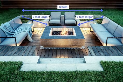 Fire Pit Dimensions (Measurements & Size Guide) - Designing Idea Fire Pit Layout, Fire Pit Size, In Ground Fire Pit, Seating Wall, Fire Pit Dimensions, Outdoor Fire Pit Seating, Sunken Fire Pits, Fire Pit Seating Area, Rustic Fire Pits