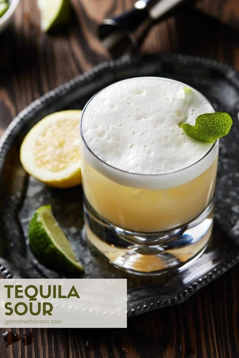 Smooth & silky, this Tequila Sour is a tasty tequila drink that looks harder to make than it is. You only need 5 ingredients and 5 minutes to make this impressive cocktail. Tequila Sour, Batch Cocktail Recipes, Tequila Drinks Recipes, Cocktail Recipes Tequila, Batch Cocktail Recipe, Sour Drink, Best Drink Recipes, Sour Foods, Party Food Recipes