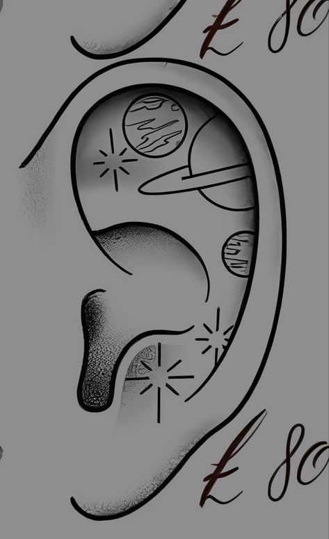 Scream Ear Tattoo, Ear Tattoo Design For Men, 1 Hour Tattoo Ideas, Under Chin Tattoos Women, Earlobe Tattoo, Edm Tattoo, Cool Nature Tattoos, Inner Ear Tattoo, Chest Tattoo Drawings