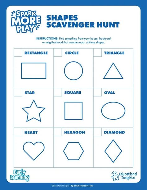 Shape Scavenger Hunt Activity | Educational Insights Shape Scavenger Hunt, Match The Shapes, Stem Engineering, Science Reading, Reading Games, Preschool Games, Find Objects, School Readiness, Hands On Learning