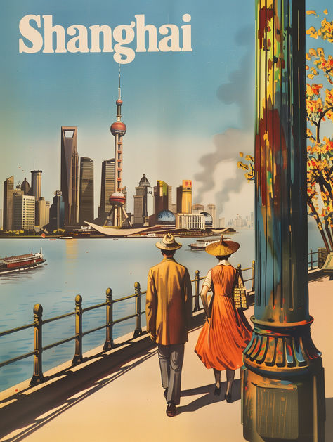 Welcome to our Vintage Shanghai Travel Poster! This print offers a window into the nostalgia of Shanghai, China's cityscape, capturing its essence with a retro flair. Available as a printable art piece, it allows you to incorporate the charm of Shanghai's past into your living space instantly. Whether you're a seasoned traveler, a lover of Asian culture, or a collector of travel memorabilia, this Vintage Shanghai Travel Poster is poised to become a treasured addition to your collection. Vintage Shanghai, China Tourism, Shanghai Travel, Shanghai Skyline, Asian Travel, Travel Memorabilia, Travel Canvas, Textile Wall Art, Asian Culture