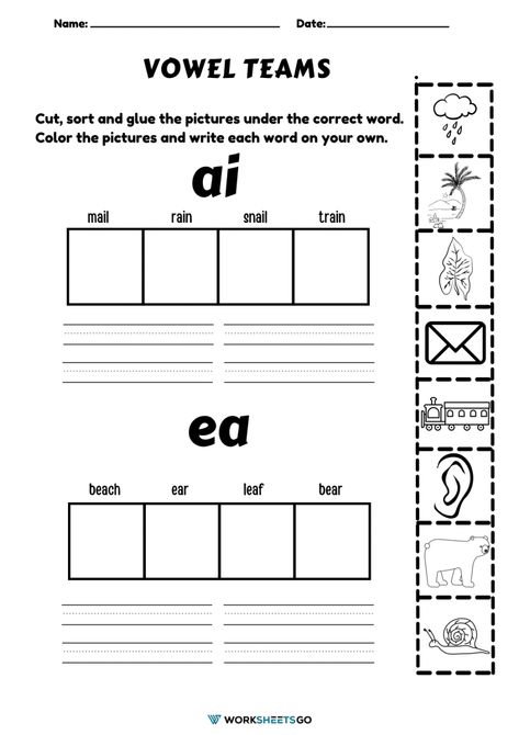 Vowel Team Worksheet Vowel Pairs Worksheet, Vowel Team Worksheets, Vowels Worksheet, Vowel Teams Worksheets, Vowel Pairs, Vowel Team Words, Letter Blends, Vowel Worksheets, Vowel Teams