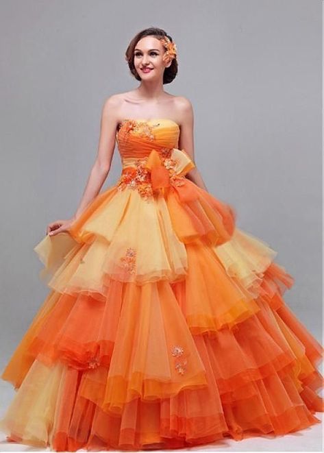 Orange Quinceanera Dress, Quince Doll, Orange Quince, Orange Quinceanera, Orange Dress Wedding, Affordable Bridal Dresses, Orange Inspiration, Doll Wedding Dress, Ball Gown Prom Dress