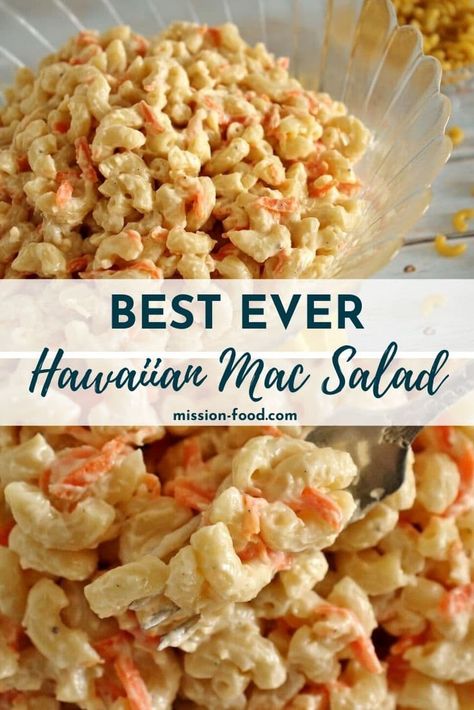 Hawaiian Macaroni Salad (Mac Salad) is a staple in a Hawaiian plate lunch. This classic side dish features elbow macaroni smothered in a mayonnaise dressing with grated carrot and onion. It's the perfect tangy and creamy counterpart to any meal. Franks And Beans Casserole, Ethiopian Recipes, Macaroni Salads, Hawaiian Plate Lunch, Mac Salad Recipe, Mayonnaise Dressing, Hawaiian Macaroni Salad, Easy Macaroni Salad, Hawaiian Recipes