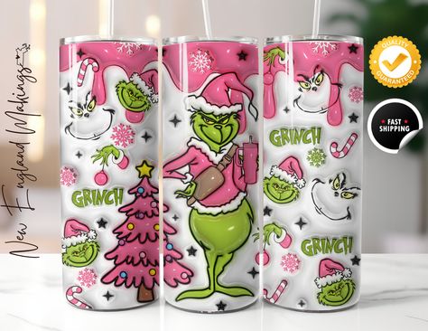 Pink Grinch, Grinch Tumbler, Basic Painting, Painting Skills, Pink Xmas, Basic Knowledge, 20oz Tumbler Wrap, Christmas Tumblers, Christmas Cartoons