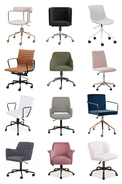 upholstered office chair on legs mood board Wfh Setup, Comfy Office Chair, Pink Office Chair, Office Necessities, Comfy Office, Ergonomic Office Furniture, Modern Desk Chair, Upholstered Office Chair, Mid Century Office