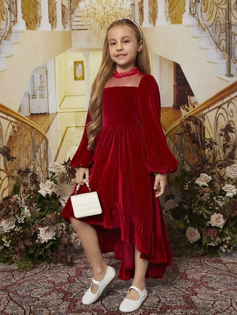 Red Party Collar Long Sleeve Flannelette Plain A Line Embellished Slight Stretch  Girls Clothing Kids Christmas Dress Outfit, Velvet Frock For Kids, Girls Christmas Dress Holiday Outfits, Kids Velvet Dress, Red Dresses For Kids, Girls Red Christmas Dress, Red Fancy Dress, Kids Christmas Dress, Frocks For Kids