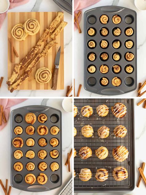 Bridal Shower Sweets Ideas, Mini Cinnamon Roll Bites, Bakery On Wheels, Bridal Shower Brunch Food Ideas, Jumbo Cinnamon Rolls, Mini Cinnamon Buns, Easter Rolls, Bday Brunch, Mini Cinnamon Rolls