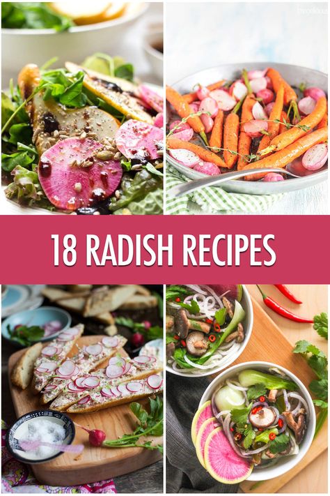 18 Spring Radish Recipes | Food bloggers of Canada Radishes are so versatile - whether you love them raw, roasted, grilled or turned into pesto (yes, those radish tops!) we have a radish recipe for you! #radish #foodbloggersofcanada Spring Peas Recipes, Quick Pickled Radishes, Spicy Corn, Radish Recipes, Roasted Radishes, Goat Cheese Salad, Garden Recipes, Radishes, Veggie Dishes