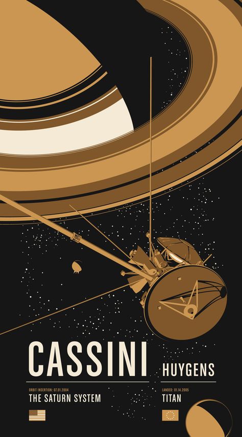 Poster #2: Cassini / Huygens Retro Solar System Poster, Vintage Space Poster, Space Travel Posters, Art Spatial, Nasa Poster, Space Tourism, Space Illustration, Space Wall Art, Space Poster