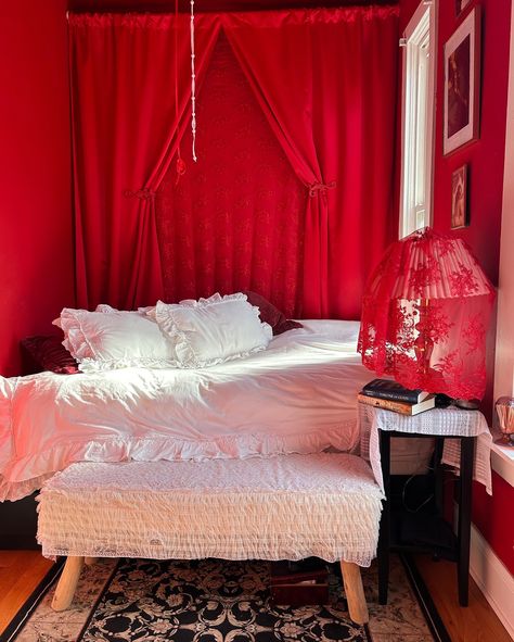 It’s a whole new (red) bedroom by me for me love, me ❤️💋🌹❣️🍓👠🍒🌶️❤️‍🔥 #red #redaesthetic #redroom #redbedroom #vintage #girlybedroom Bedroom Redecorating, Parisian Decor, Red Bedroom, Bedroom Red, Red Rooms, Redecorate Bedroom, Red Aesthetic, Love Me, New Homes