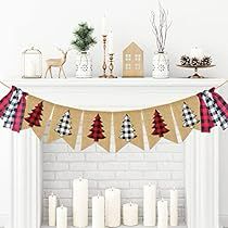 Christmas Bunting Ideas, Christmas Mantel Scarf, Christmas Tree Banner, Buffalo Check Christmas Tree, Garland For Mantle, Mantel Scarf, Bunting Ideas, Fabric Christmas Decorations, Mantle Fireplace