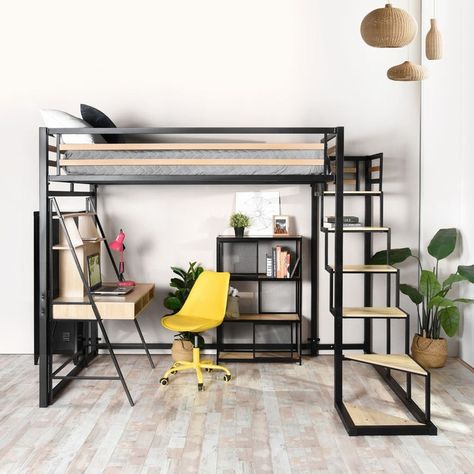 Boys Gaming Room, Adult Loft Bed, Dads Room, Metal Sofa, Style Loft, Industrial Furniture, House Rooms, Room Inspo, Interior Spaces