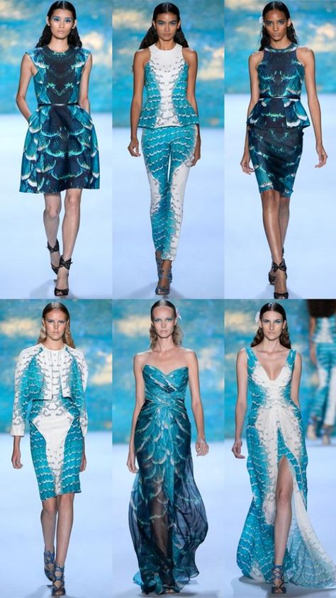 Ocean Theme Fashion Show, Sea Style Fashion, Sea Fashion Design, Themes For Fashion Collection, Sea Moodboard Fashion, Fish Themed Outfit, Sea Theme Dress, Fish Inspired Fashion, Sea Inspired Outfits