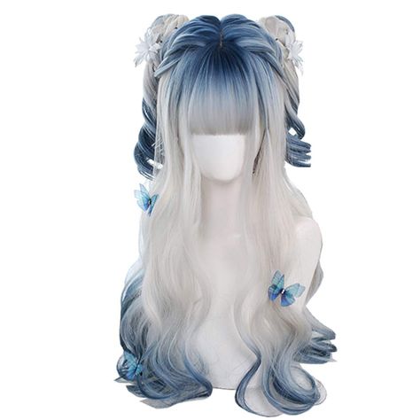 Gradient Hair, Blue Ombre Hair, Light Blue Hair, White Gradient, Girl Cosplay, Long Hair Wigs, Long Curly Wig, Blue Wig, Dyed Hair Inspiration