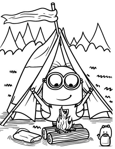 Campfire Crafts For Preschoolers, Printable Camping Coloring Pages, Campfire Coloring Page, Prek Outdoor Activities, Camping Colouring Pages, Summer Camp Coloring Pages, Camping Printables Free For Kids, Camping Toddler Activities, Summer Coloring Sheets Free Printable