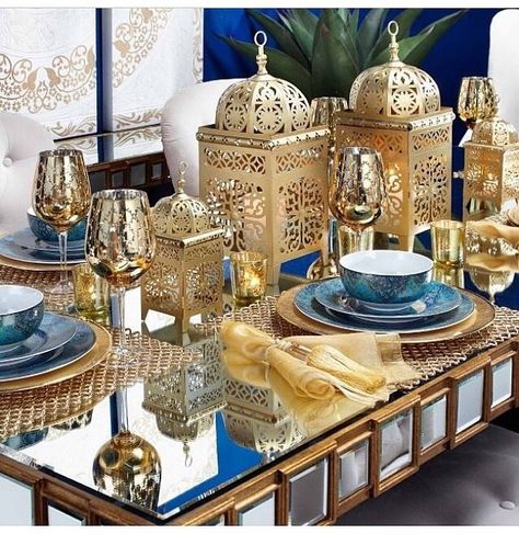 Meet Khadija Sabbar– Owner + Creator of Walili Living | The Anna De La Rosa Ramadan Decoration, Luxury Table, Z Gallerie, Beautiful Table Settings, Moroccan Decor, Dining Room Inspiration, Iftar, Blue And Gold, Beautiful Table