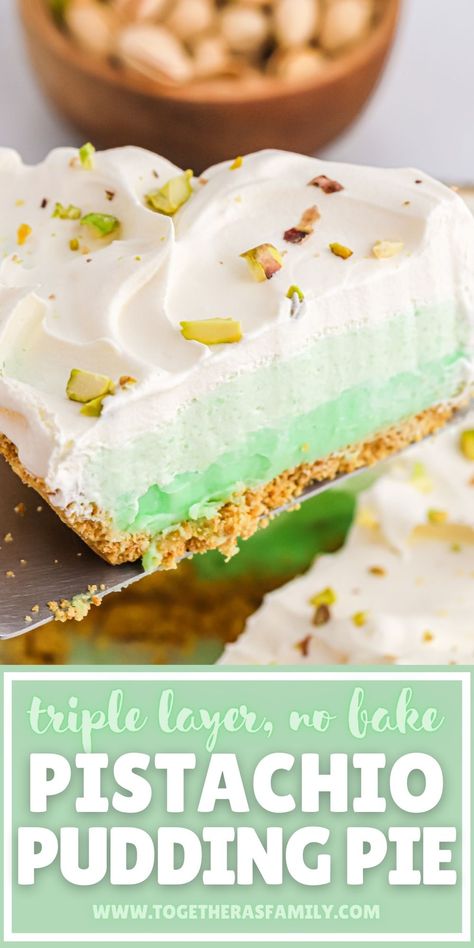 Easy Pistachio Cream Pie, Pastaciotti Pudding Dessert, Pistachio Pudding Dessert Graham Cracker, No Bake Pistachio Dessert, Easy No Bake Pies 4 Ingredients, Pistachio Pie No Bake, No Bake Pudding Pie, Pistachio Lush Dessert, Pistachio Pudding Pie