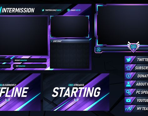 Twitch Livestream Designs (Stream Packages/Overlays) on Behance Twitch Livestream Designs, Streamer Branding, Twitch Streaming Setup, Streaming Setup, Internet Games, Stream Overlay, Youtube Design, Youtube Channel Art, Thumbnail Design