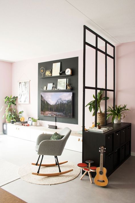 How To Create A Home Office In A Small Space — THE NORDROOM Room Divider Kast, Tv Fal, Target Inspired Home Decor, Living Room Partition, Living Room Partition Design, Room Partition Designs, Partition Design, Room Partition, A Living Room